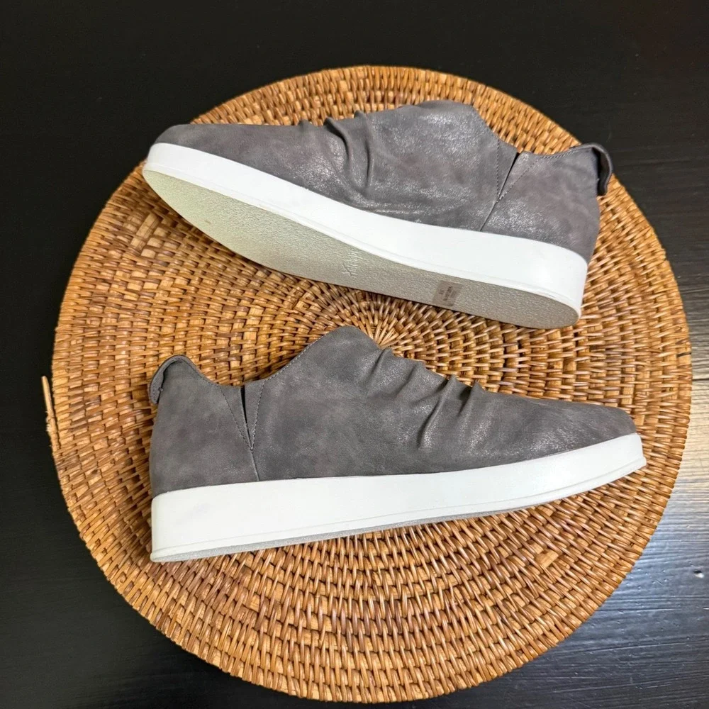 Antelope Womens Ruched Metallic Grey Leather Slip‎ On Platform Sneakers Shoes 39